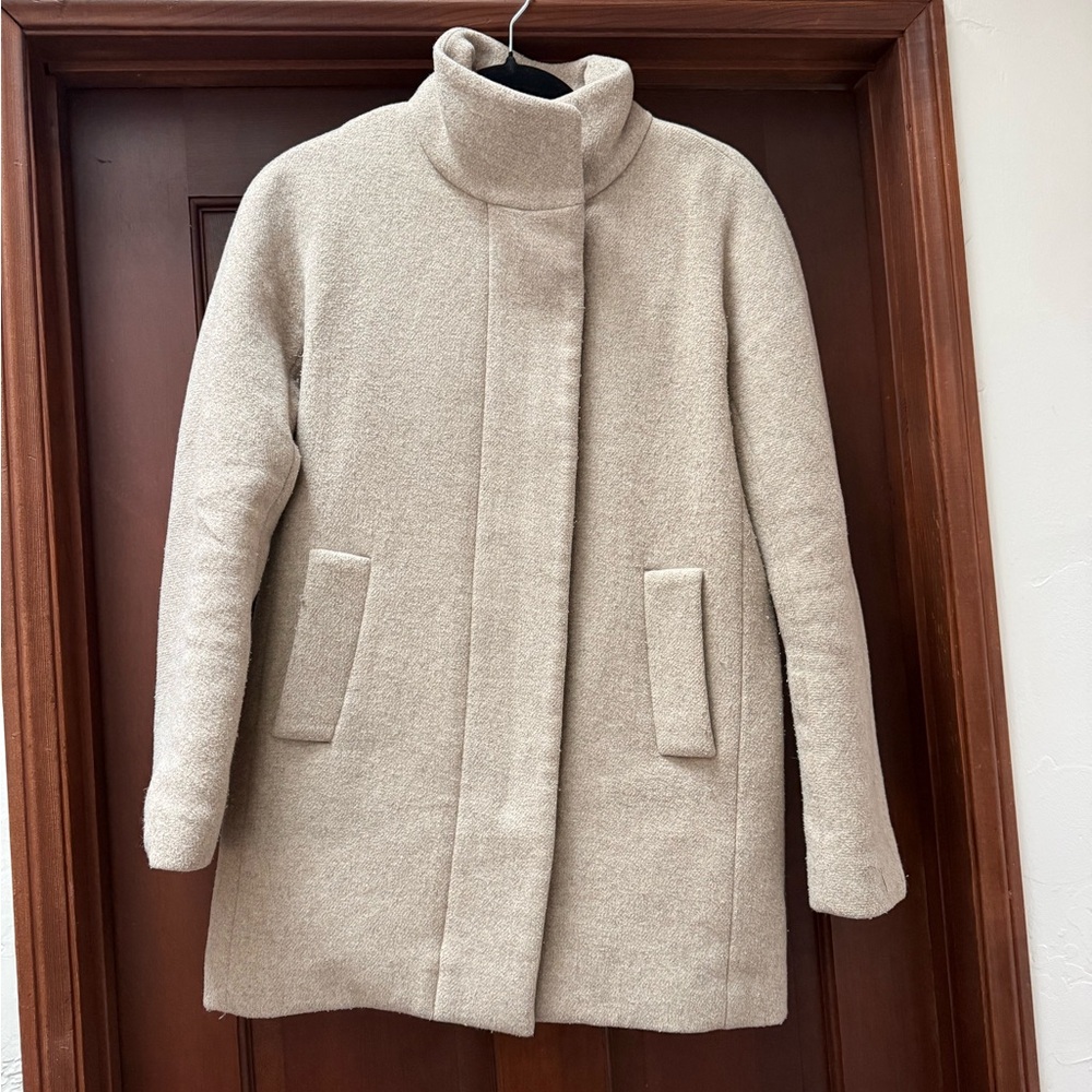 J. Crew Cream Stand-Collar Wool-Blend Pea Coat